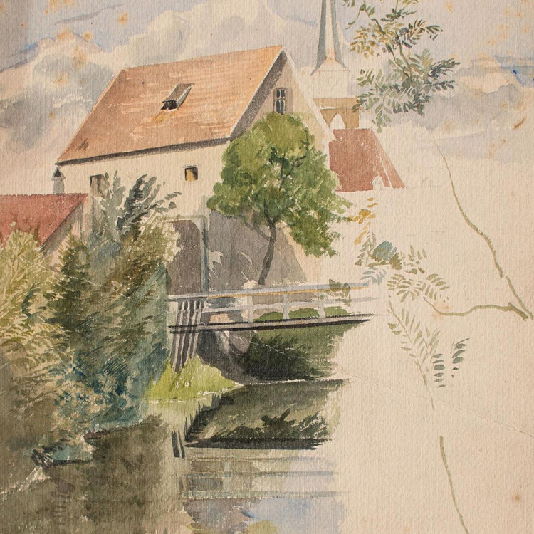 Hesse - Landschaft mit Haus - Aquarell - o. J.