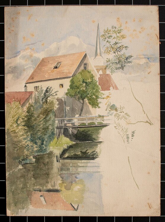 Hesse - Landschaft mit Haus - Aquarell - o. J.