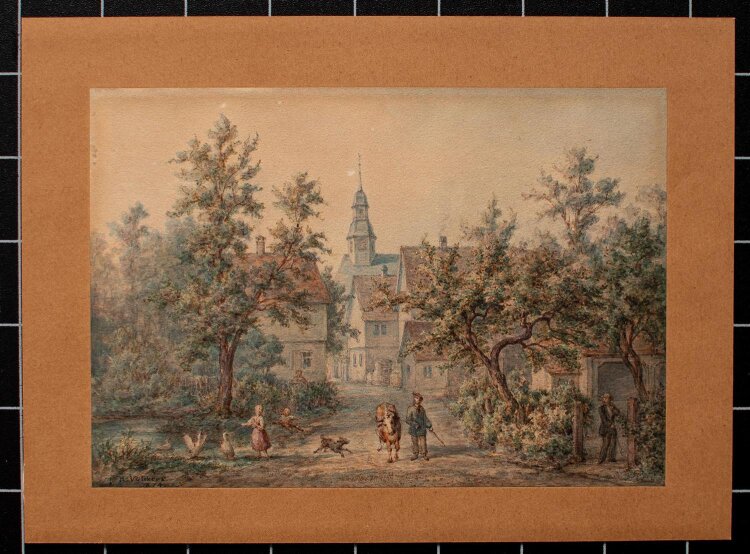 Hermann Völckers - Dorflandschaft mit Figurenstaffage - Aquarell - o. J.