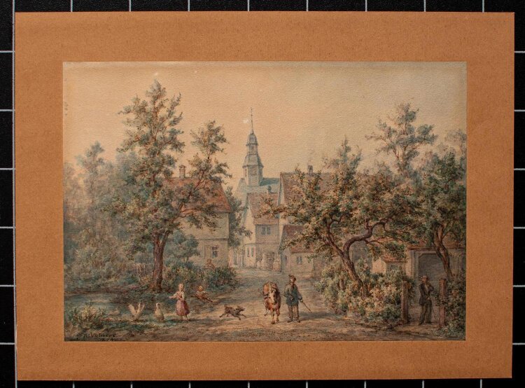 Hermann Völckers - Dorflandschaft mit Figurenstaffage - Aquarell - o. J.