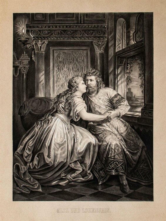 Josephine Söbörg-Merz - Elsa und Lohengrien - Kohlezeichnung - 1878