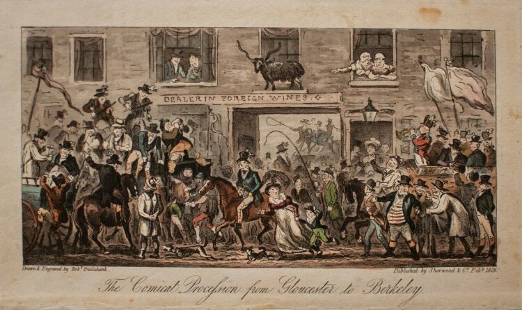 Robert Cruikshank - The Procession from Gloucester - aquarl. Radierung - 1826