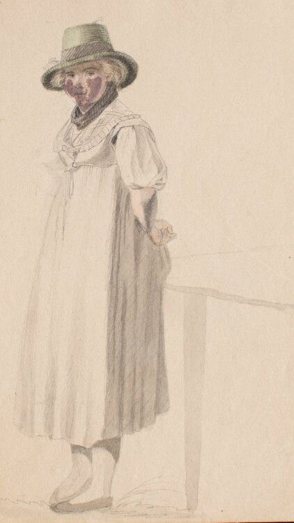 Unbekannt - Mädchen mit Hut - aquarellierte Zeichnung - 1818