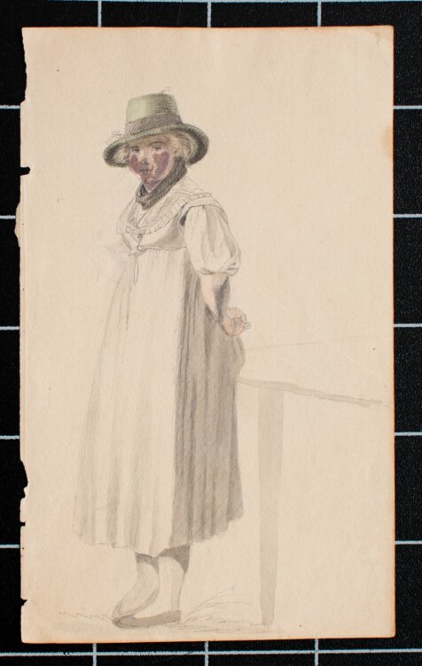 Unbekannt - Mädchen mit Hut - aquarellierte Zeichnung - 1818