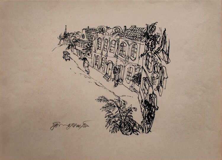 Egmont Schaefer - Straßenszene - Algrafie - o.J.