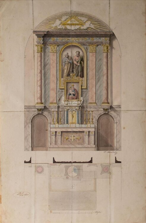 F. Schönlaub - Kirchenaltar, Entwurfzeichnung - o.J. - Bleistift