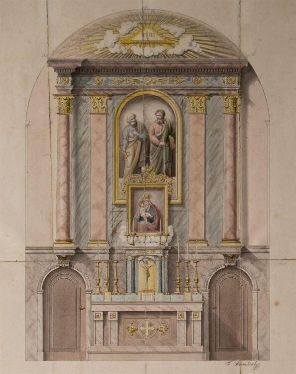 F. Schönlaub - Kirchenaltar, Entwurfzeichnung - o.J. - Bleistift