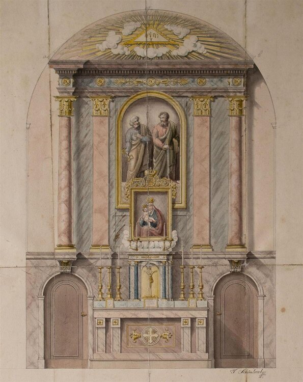 F. Schönlaub - Kirchenaltar, Entwurfzeichnung - o.J. - Bleistift