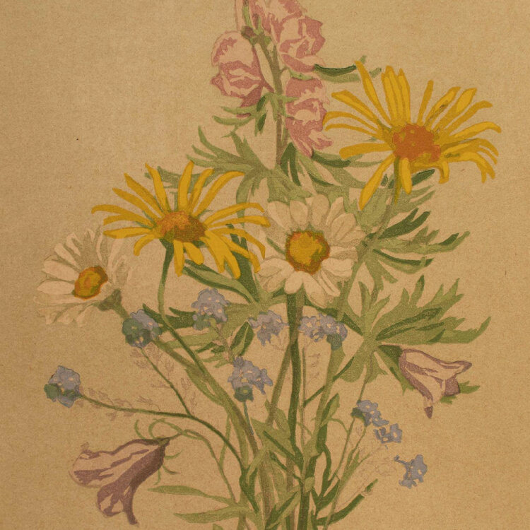 Ernst Rötteken - Bergblumen - Farblinolschnitt - o. J.