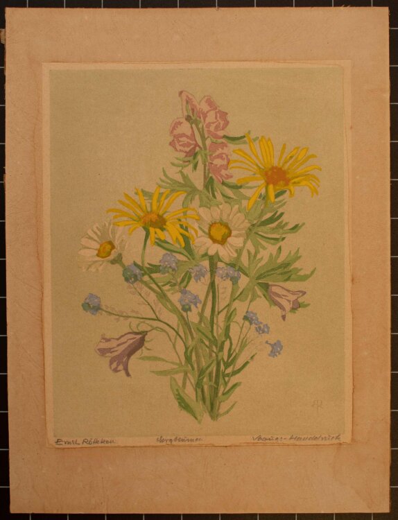 Ernst Rötteken - Bergblumen - Farblinolschnitt - o. J.