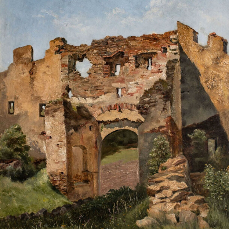 unbekannt - Landschaft mit Ruine - o.J. - Öl auf Holz