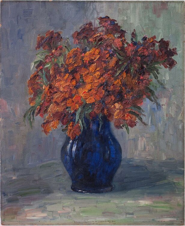 unbekannter Monogrammist - Blumen in blauer Vase - 1910 - Öl auf Malpappe