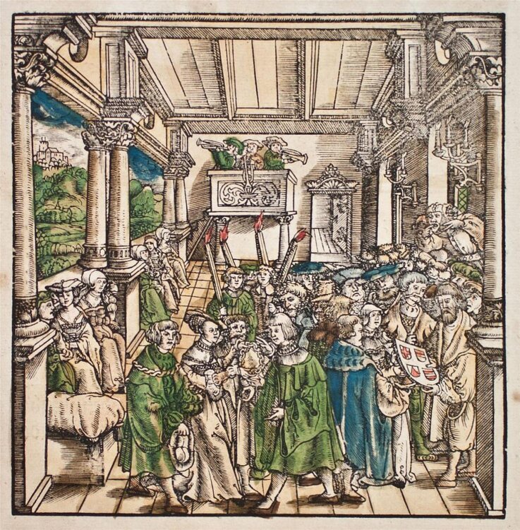 unbekannt - Anfang, Ursprug und Herkomen des Thurniers inn Teutscher Nation - o.J. - colorierter Holzschnitt