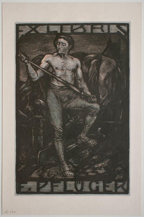 Bruno Héroux - Ex Libris für F. Pflüger - Farbholzstich - o. J.
