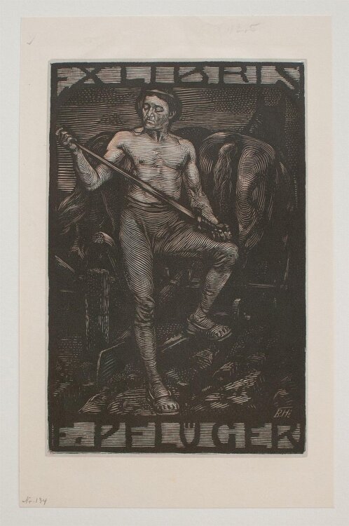 Bruno Héroux - Ex Libris für F. Pflüger - Farbholzstich - o. J.