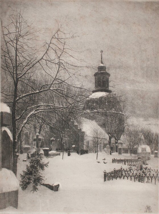 unbekannt - Friedhof im Winter - 1890 - Radierung