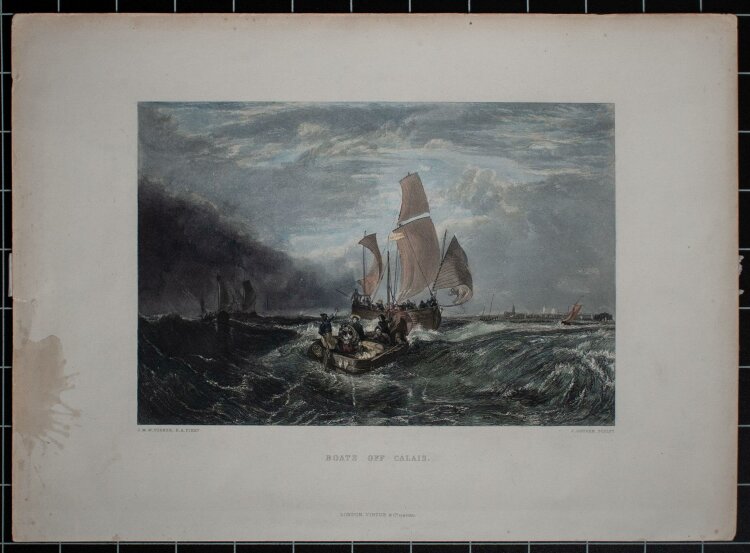 John Cousen - Boats off Calais - aquarellierter Stich nach W. Turner - o. J.