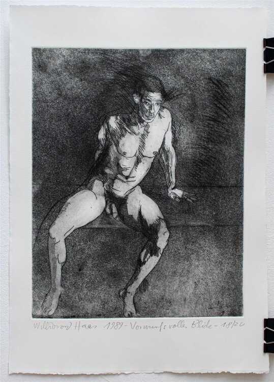 Willibrord Haas - Vorwurfsvoller Blick / Männl. Akt - Radierung - 1989 - 18/20