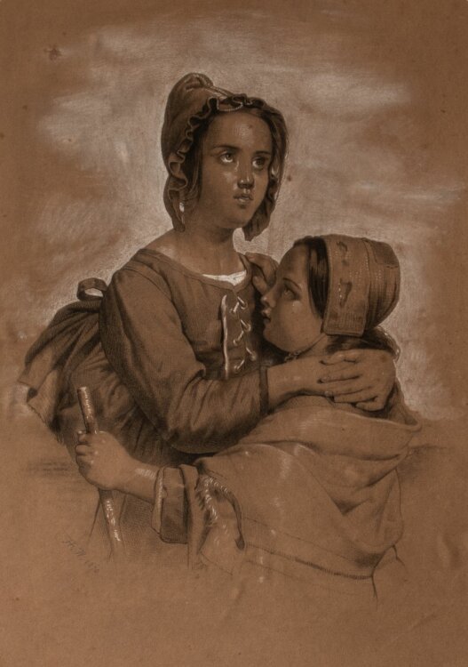 unbekannt - Zwei Mädchen - 1870 - Kohle