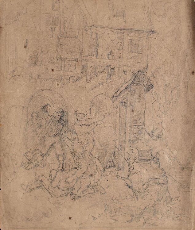 Unbekannt - nächtliche Rettung - Bleistiftzeichnung - um 1860