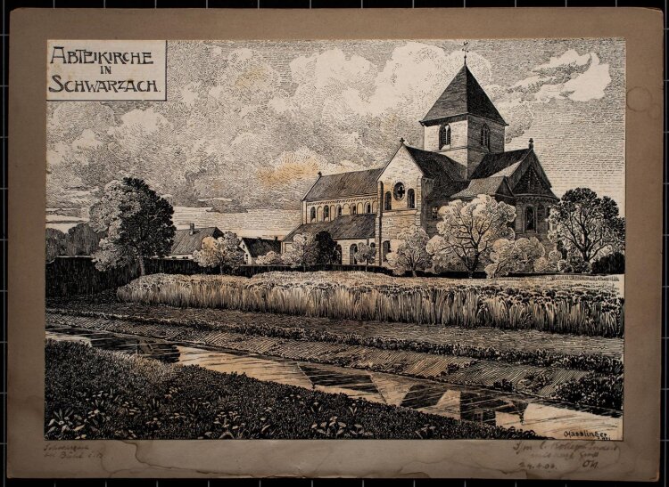 Otto Hasslinger - Abteikirche in Schwarzach - Tuschezeichnung - 1901