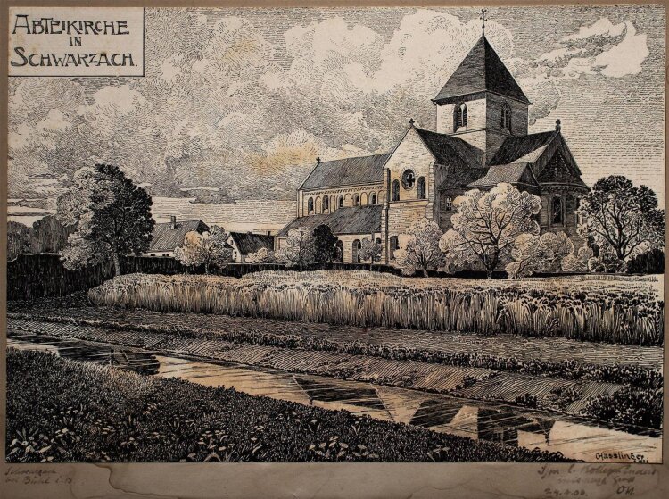 Otto Hasslinger - Abteikirche in Schwarzach - Tuschezeichnung - 1901
