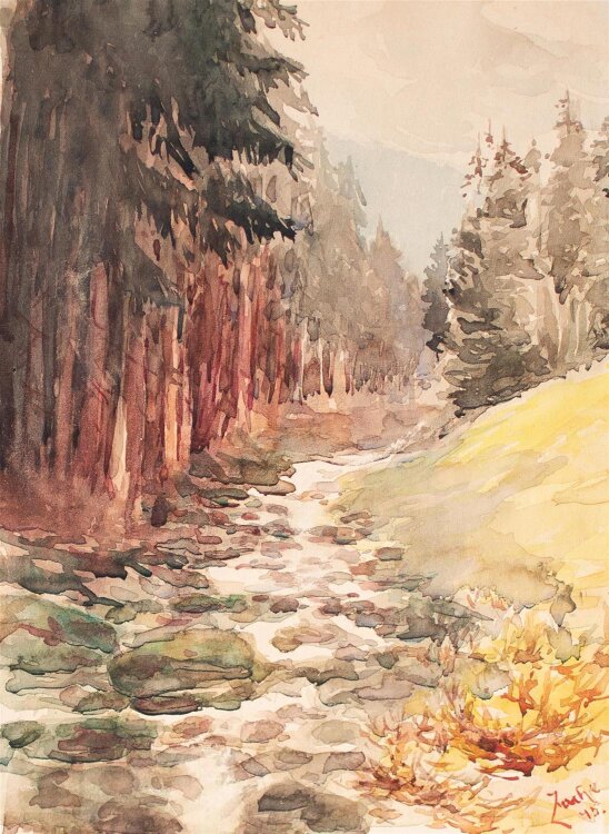 Unbekannt (Zache) - Bach im Schwarzwald - Aquarell - 1945