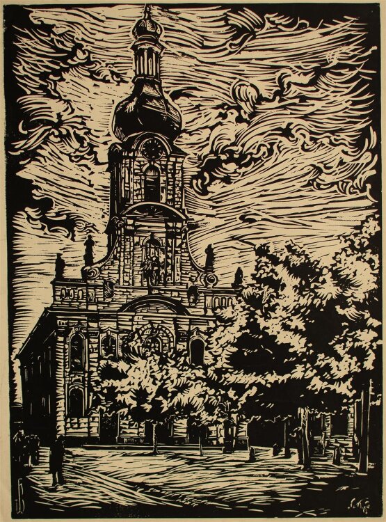Unbekannter Monogrammist - Kirchturm - Linolschnitt - o.J.