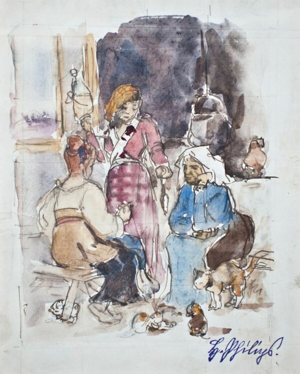 Hermann August Philips - Frauen im Gespräch - o.J. - Aquarell