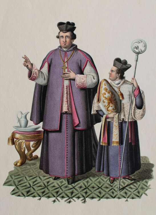 Unbekannt - Bischof mit Messdiener - Aquarell - o.J.