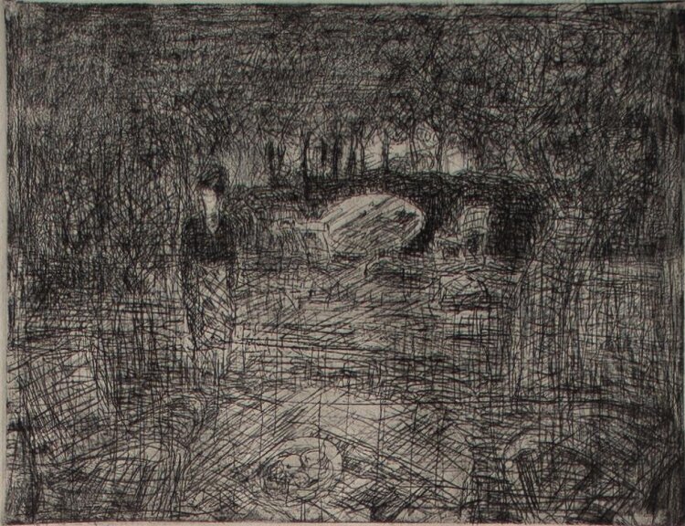 Andreas Brexendorff - Gartenansicht mit Dame - Radierung - o. J.