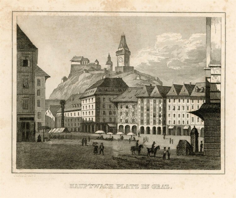 unbekannt - Hauptwachplatz in Graz - Stahlstich - 1840