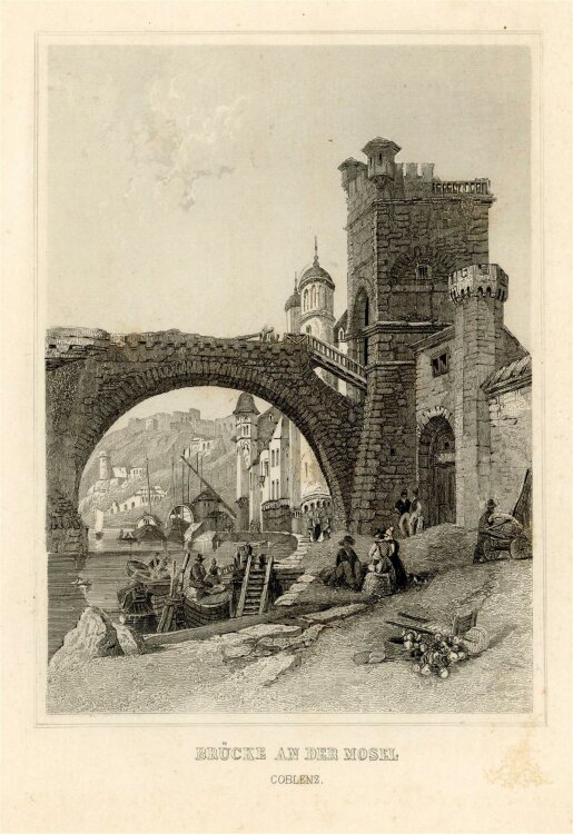unbekannt - Brücke an der Mosel in Coblenz - Stahlstich - 1840