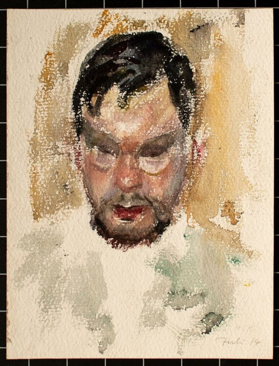 Unbekannter (H. K.) - Porträt des Künstlers Otto Lehmann? - Aquarell - 1914