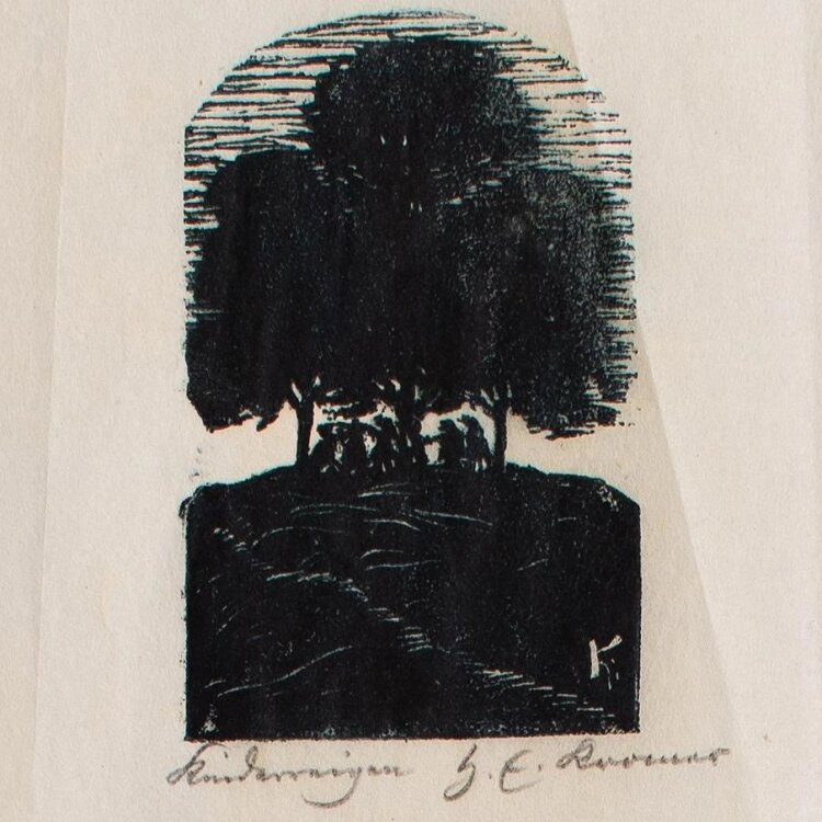 Heinrich E. Kromer - grüne Baumgruppe - Holzstich -...