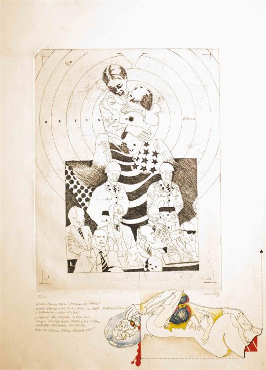 Marek - Zielscheibe - Radierung und Filzstiftzeichnung auf Papier - 1967
