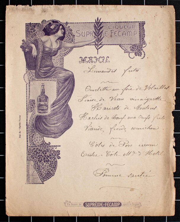 Liqueur Supreme-Fécamp - Menü - um 1900