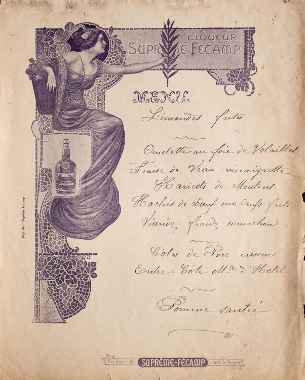 Liqueur Supreme-Fécamp - Menü - um 1900