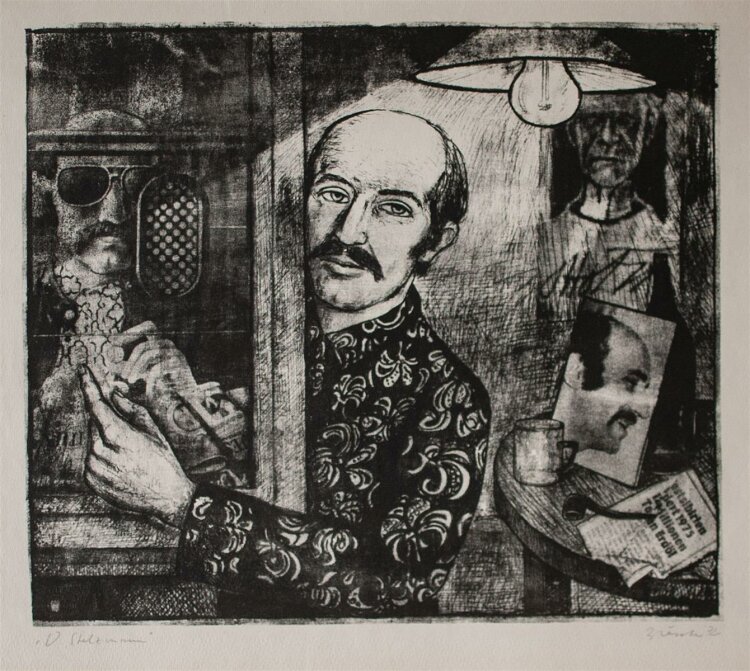 Peter Bläsche - Porträt Volker Stelzmann - Lithographie - 1972