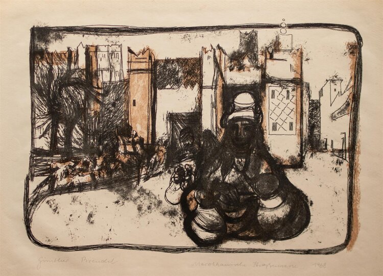 Günther Brendel - Marokkanische Straßenszene - Lithografie - 1968