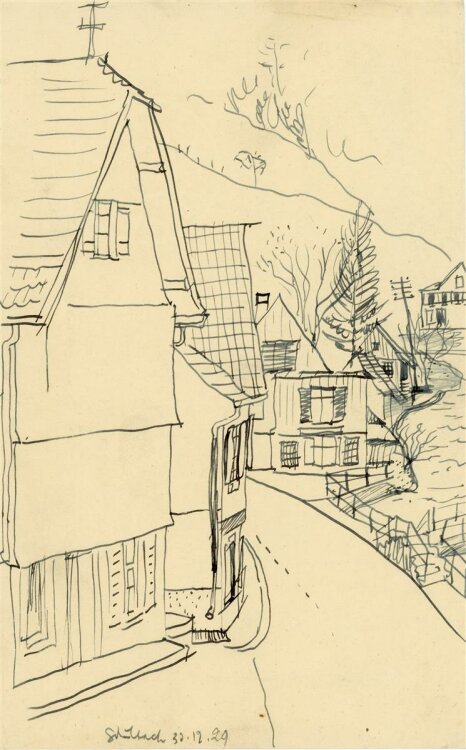 Uli Huber - Dorfansicht - Zeichnung - 1929