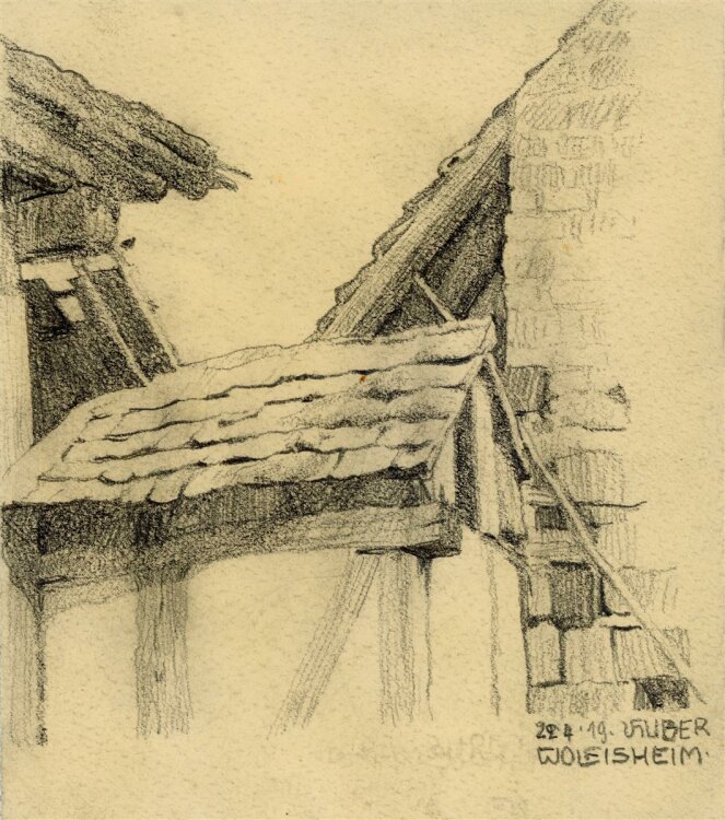 Uli Huber - Ansicht Wolfsheim - Zeichnung - 1919