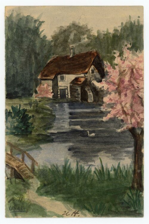 Uli Huber - Postkarte - Haus am See - Aquarell - 1918