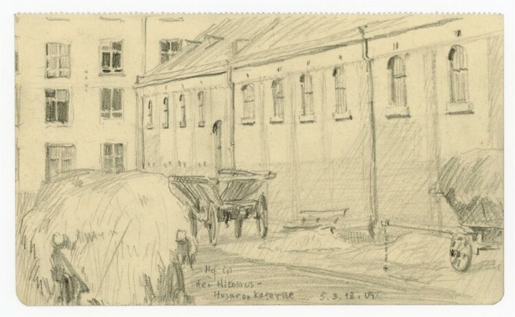Uli Huber - Hof in der Nikolaus-Hauskaserne - Zeichnung - 1918