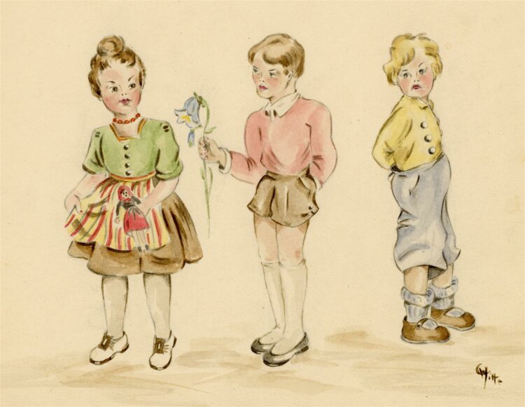 Witt Pfeiffer - Illustration dreier Kinder - Aquarell - o.J.