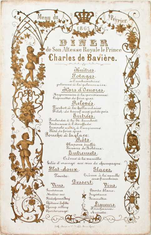 Karl von Bayern (München) - Dinner - Menükarte - 09.02.1865