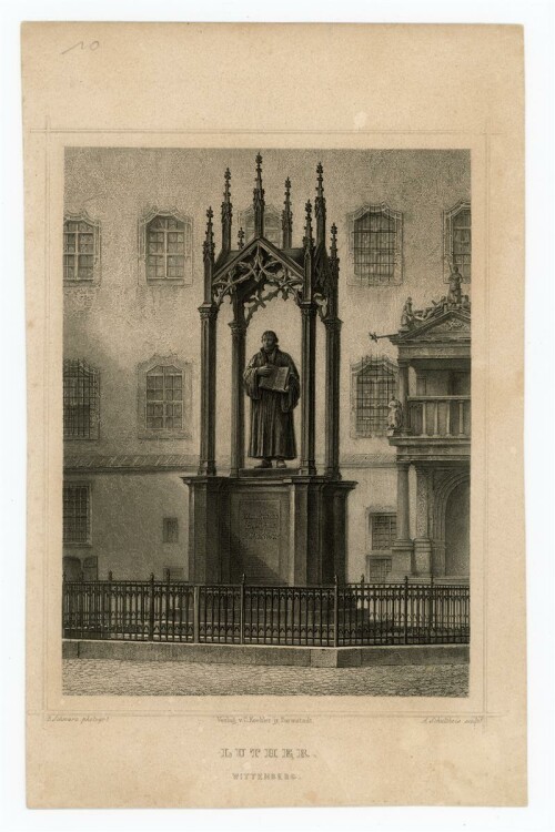 A. Schultheis - Luther Statue in Wittenberg - Stahlstich...