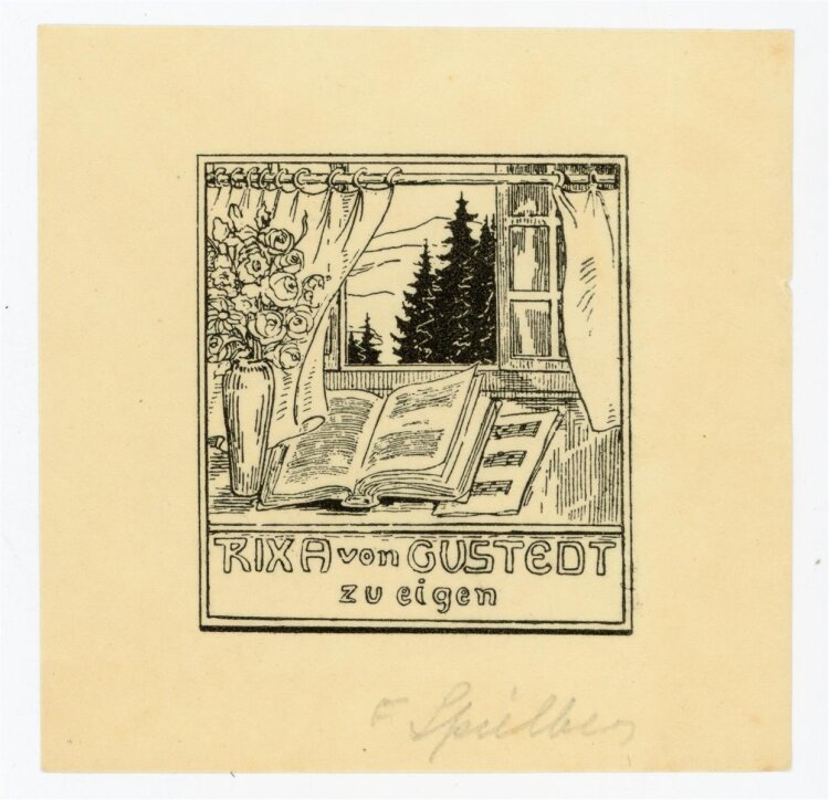 F. Speilbes - Exlibris von Trixa von Gustedt - Holzstich...