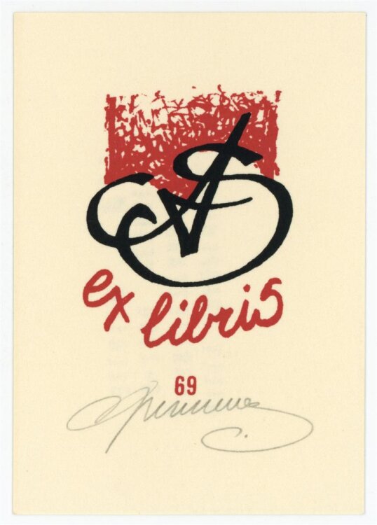 unbekannt - Exlibris von Willy Braspennincx - kolorierter Holzschnitt - 1969