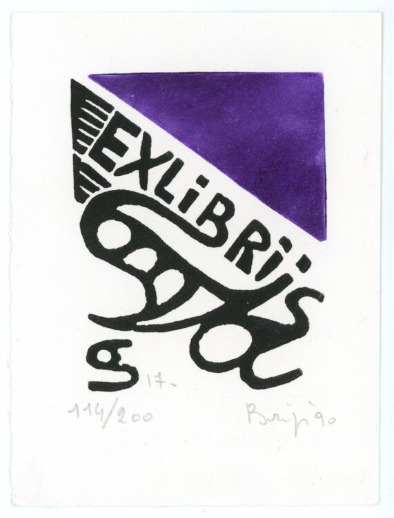 unbekannt - Exlibris mit Lila Ecke - Druckgrafik - 1990